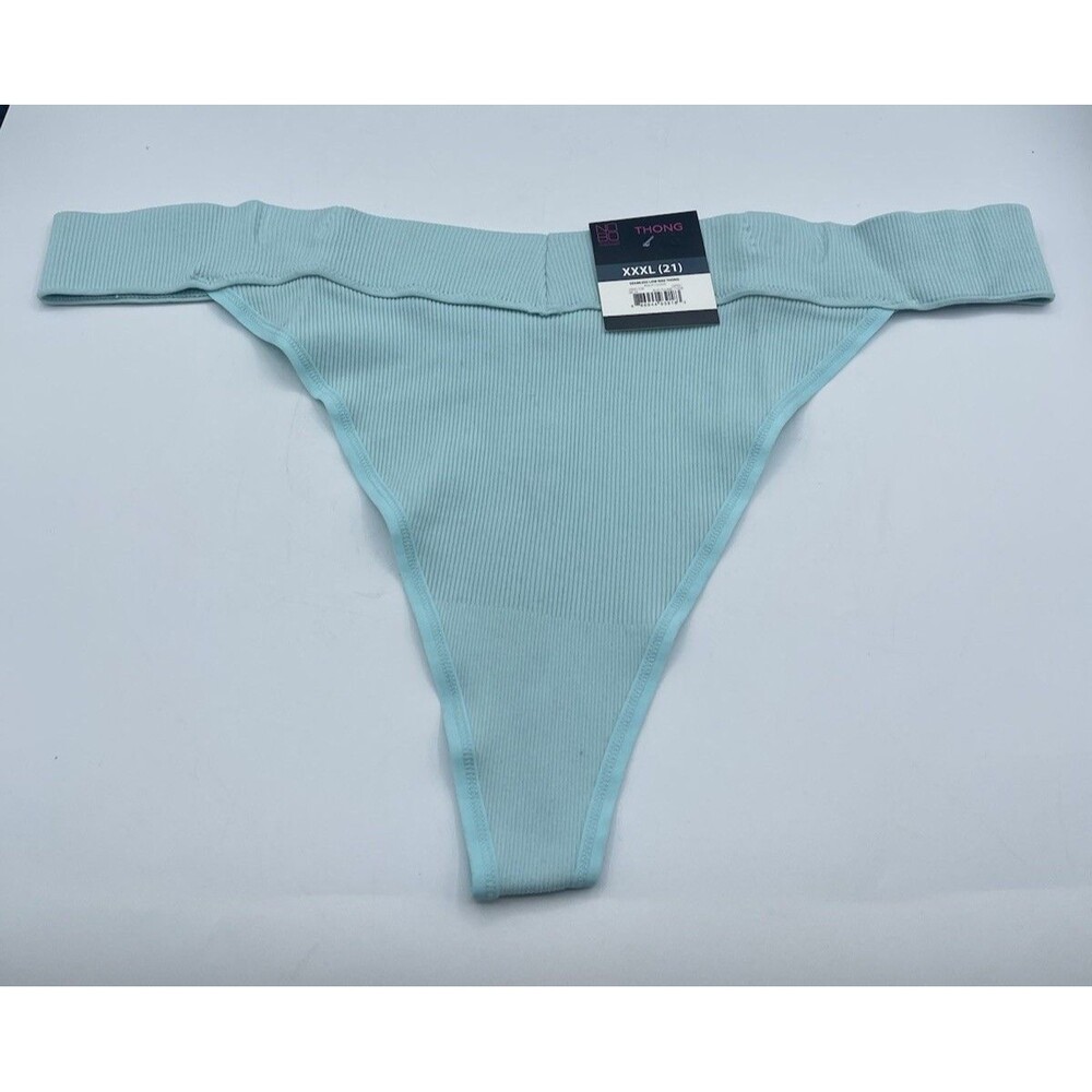 No Boundaries Women's 3XL Nylon Blend Seamless Low-Rise Thong, Aqua Cloud NWT